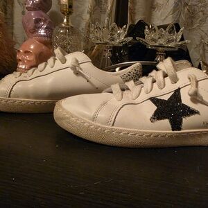 Kids White Sneakers with Black Star Accent